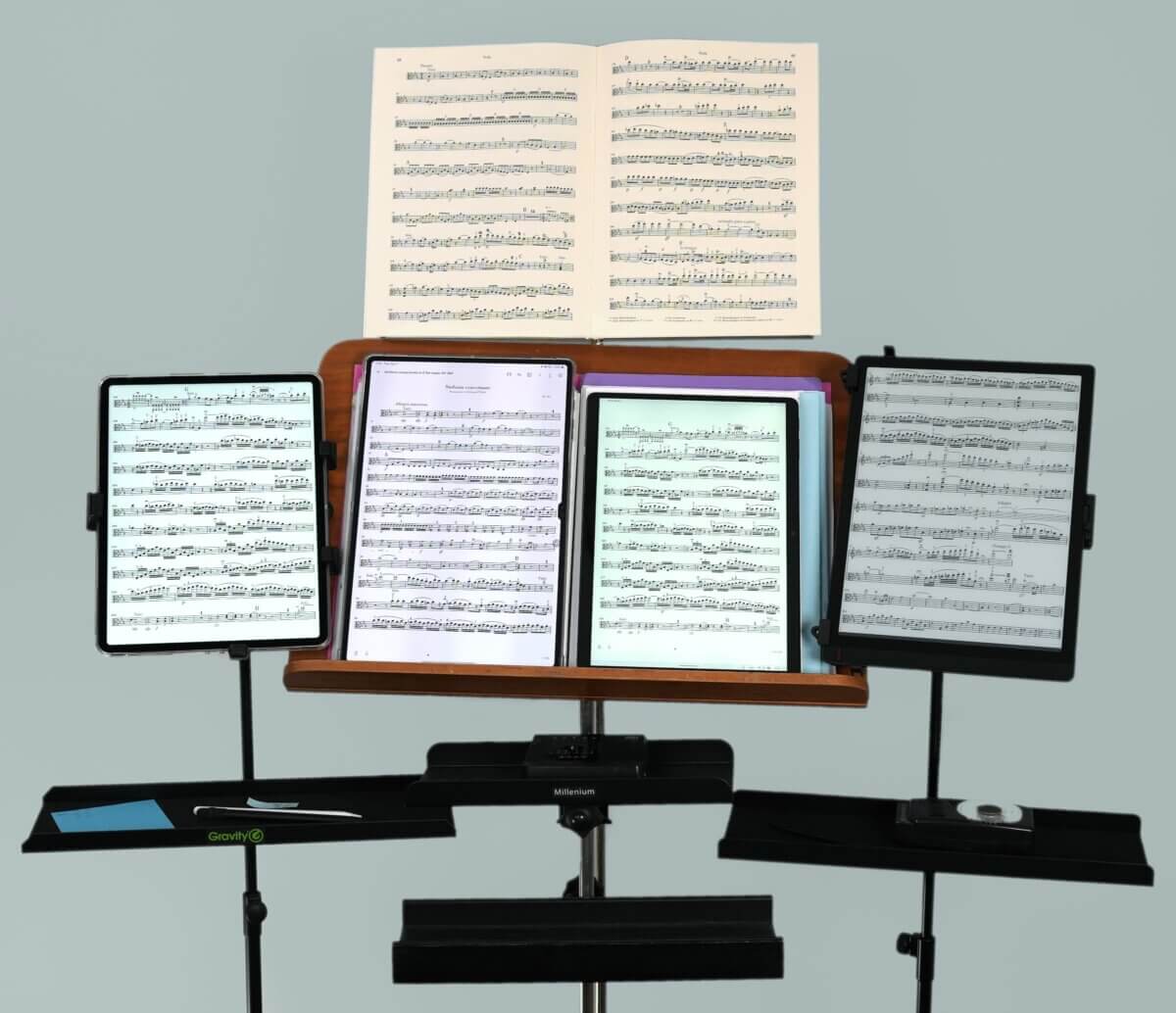 Tablets for sheet music test bench (iPad, Andoid tablet, e-reader, scores, stands)